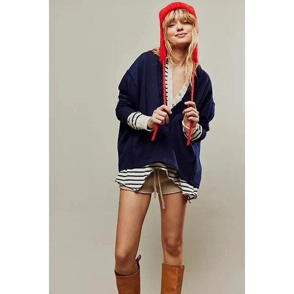 Free People Darcy Sweatshirt Top Oversized Solid Slouchy Ribbed Comfy S 273128 - Picture 1 of 8